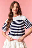 Patriotic Striped Puff Sleeve Top