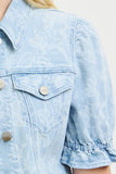 Floral Denim Puff Sleeve Cropped Jacket