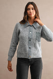Denim Collar Soft Sweater Cardigan