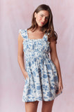 Blue Floral Print Denim Dress