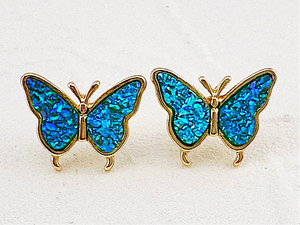 Earrings AB Teal Druzy Butterfly