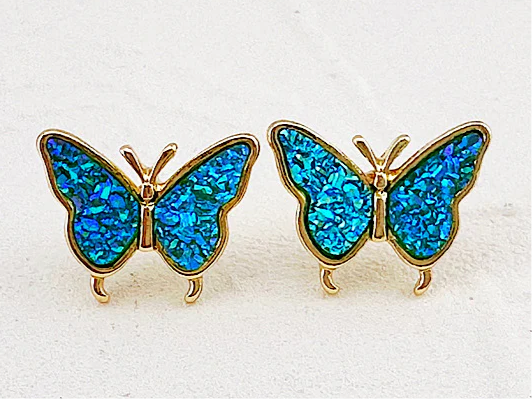 Earrings AB Teal Druzy Butterfly
