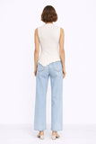 Ruffle Trim Angled Sleeveless Sweater Top