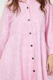 Pink Pinstripe Rhinestone Denim Dress