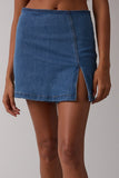 Blue Denim Side Slit Skort