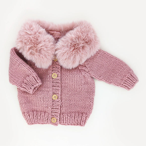 Fur Collar Rosy Cardigan Sweater 0-6 mo