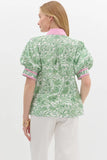 Green & Pink Floral Puff Sleeve Top