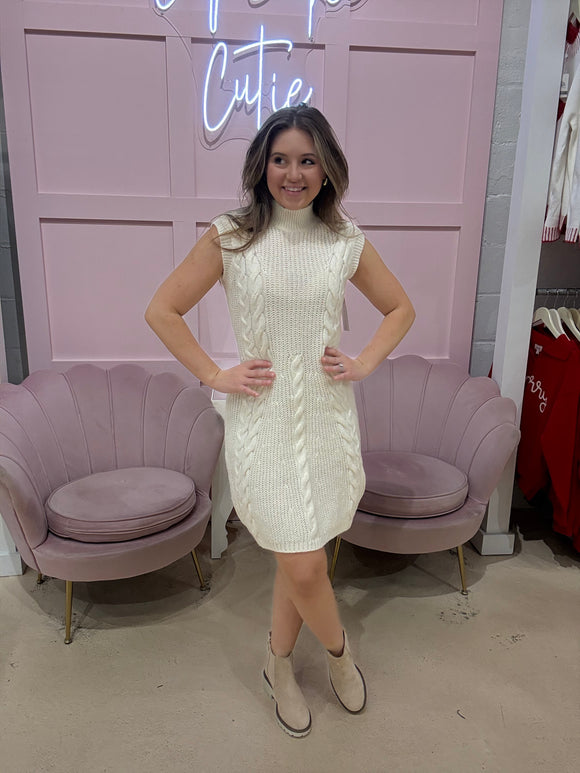 Ivory Cable Knit Mini Dress