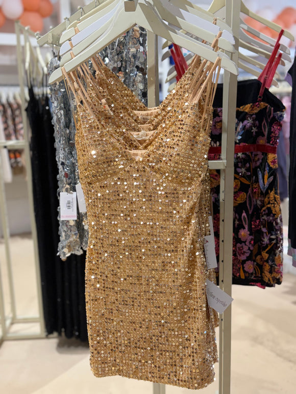 Gold Disco Ball V-Neck Dress