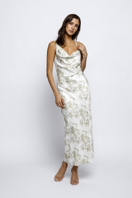 Cream Satin Floral Midi Slip Dress – Fashion Cupcake