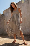 Brown Mixed Stripe Linen Midi Dress