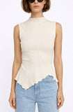 Ruffle Trim Angled Sleeveless Sweater Top