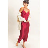 Satin Wine V-Neck Slip Dress