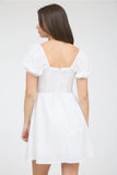 White Puff Sleeve Lace Trim Dress