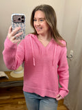 Hot Pink Crochet Drawstring Hoodie