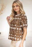 Brown Embroidered Tie Back Top