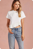 White Ruffle Frill Angled Hem Top