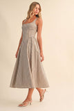 Cream & Brown Striped Jumbo Buckle Back Midi Dress