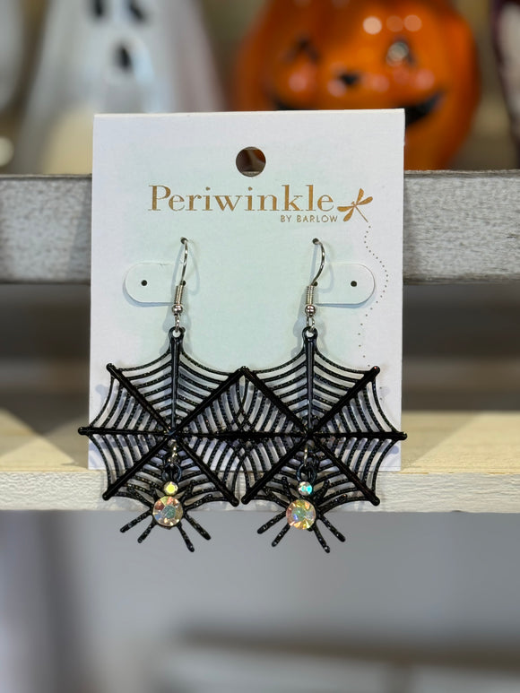 Earrings - Black Spiders W/ Pom Poms