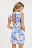 Blue & White Print V-Neck Dress