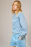 Ruffle Triple Tie Front Denim Jacket