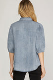 Denim Wash Tencel Puff Sleeve Top