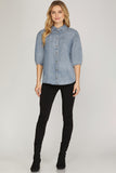 Denim Wash Tencel Puff Sleeve Top