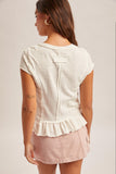 White Smocked Flutter Sleeve Top