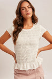 White Smocked Flutter Sleeve Top
