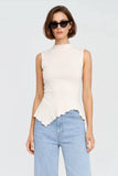Ruffle Trim Angled Sleeveless Sweater Top