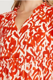 Red V-Neck Pattern Ruffle Sleeve Dress