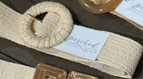 Blonde Tan Rattan Elastic Belt
