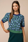 Green & Blue Leopard Print Top