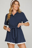 Navy Blue Rick Rack Romper