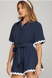 Navy Blue Rick Rack Romper