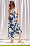 Navy Halter Neck Midi Dress
