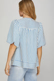 Blue Striped Bubble Sleeve Top