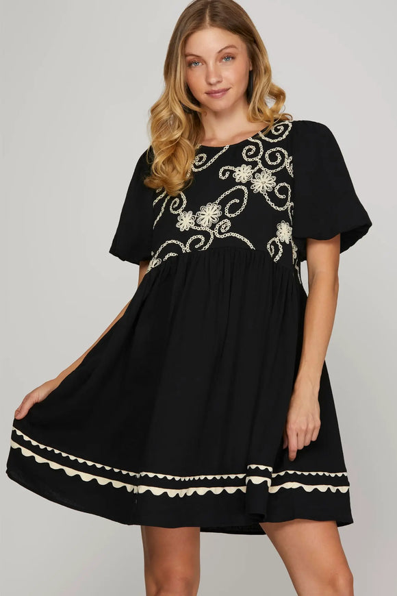 Black & Ivory Embroidered Dress