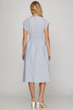 Blue Pin Stripe Elastic Waist Midi