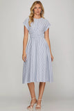 Blue Pin Stripe Elastic Waist Midi