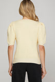 Cream Bow Front Short Sleeve Sweater