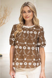 Brown Embroidered Tie Back Top