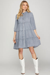 Light Wash Tencel Tiered Dress