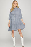 Light Wash Tencel Tiered Dress