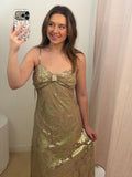 Taupe & Gold Foil Bow Midi Dress