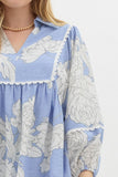 Blue & White Floral 3/4 Sleeve Top