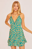 Green Pattern V-Neck Mini Dress