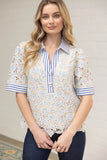 Blue Lace Mixed Stripe Top