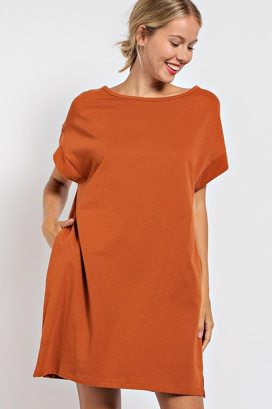 Rust Shift Dress With Pockets
