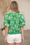 Green Floral Embroidered Top